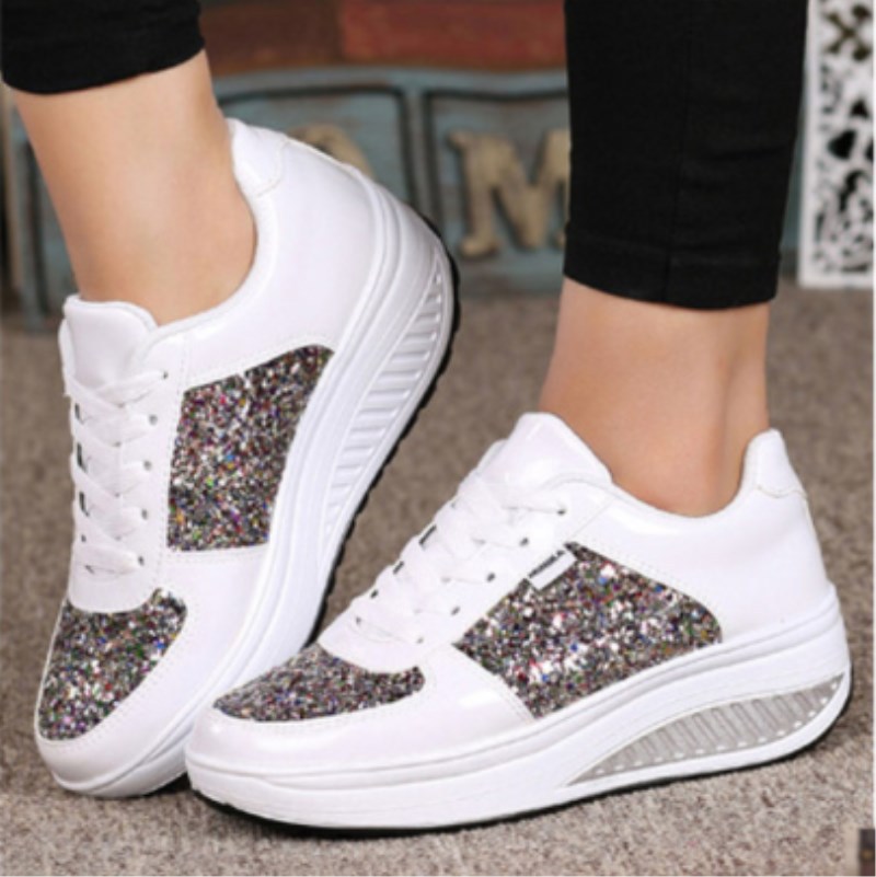 Gold Sequin High-Top Sneakers for Women